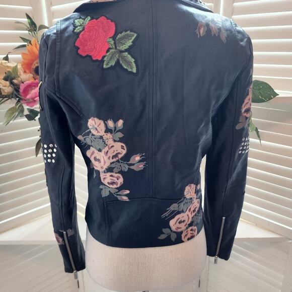 BAGATELLE BLACK EMBROIDERED FAUX LEATHER JACKET SIZE XS - Picture 7 of 11